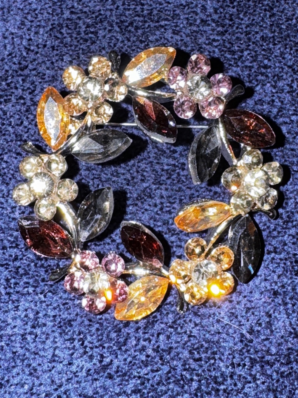 Crystal Floral Circle Brooch - Multicolor